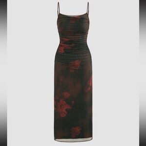 Floral Ruched Mesh Maxi Dress